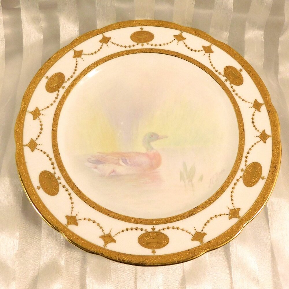 Minton Gold Encrusted Serving Plate with Painted Duck # 26714